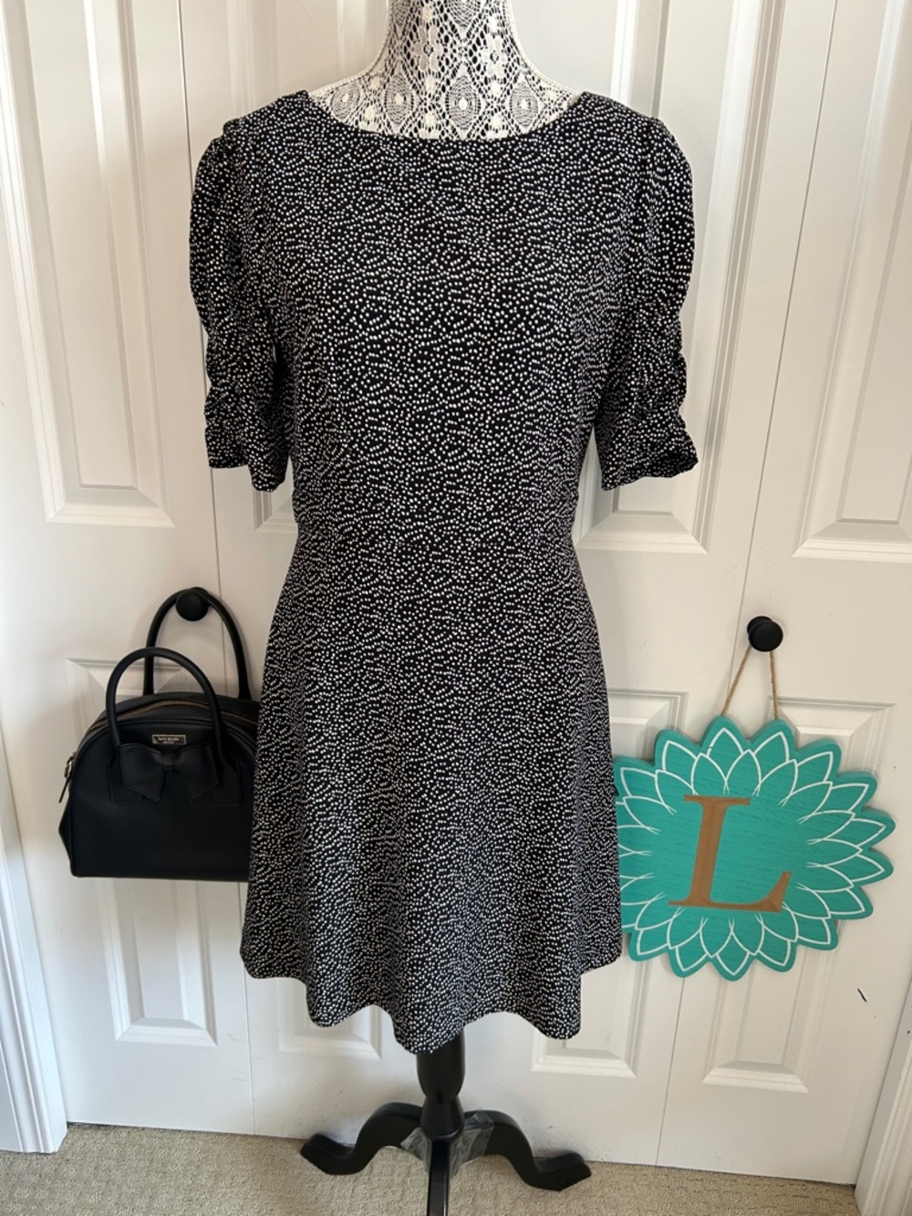 IMNYC Isaac Mizrahi Black & White Polka Dot Puff Sleeve Dress - Size 6